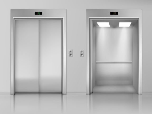 Lift doors, close and open empty elevator cabin