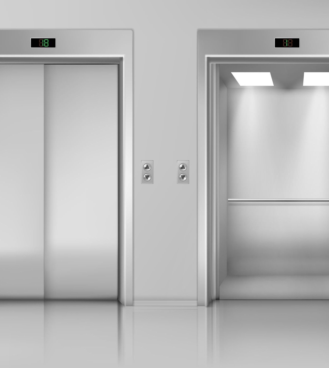 Lift doors, close and open empty elevator cabin