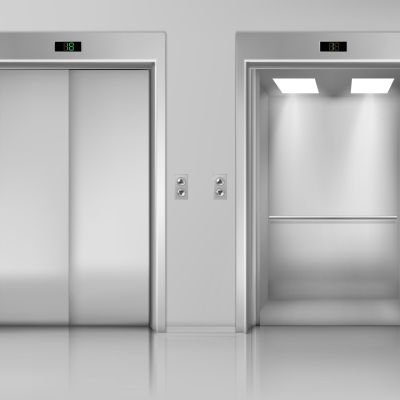 Lift doors, close and open empty elevator cabin